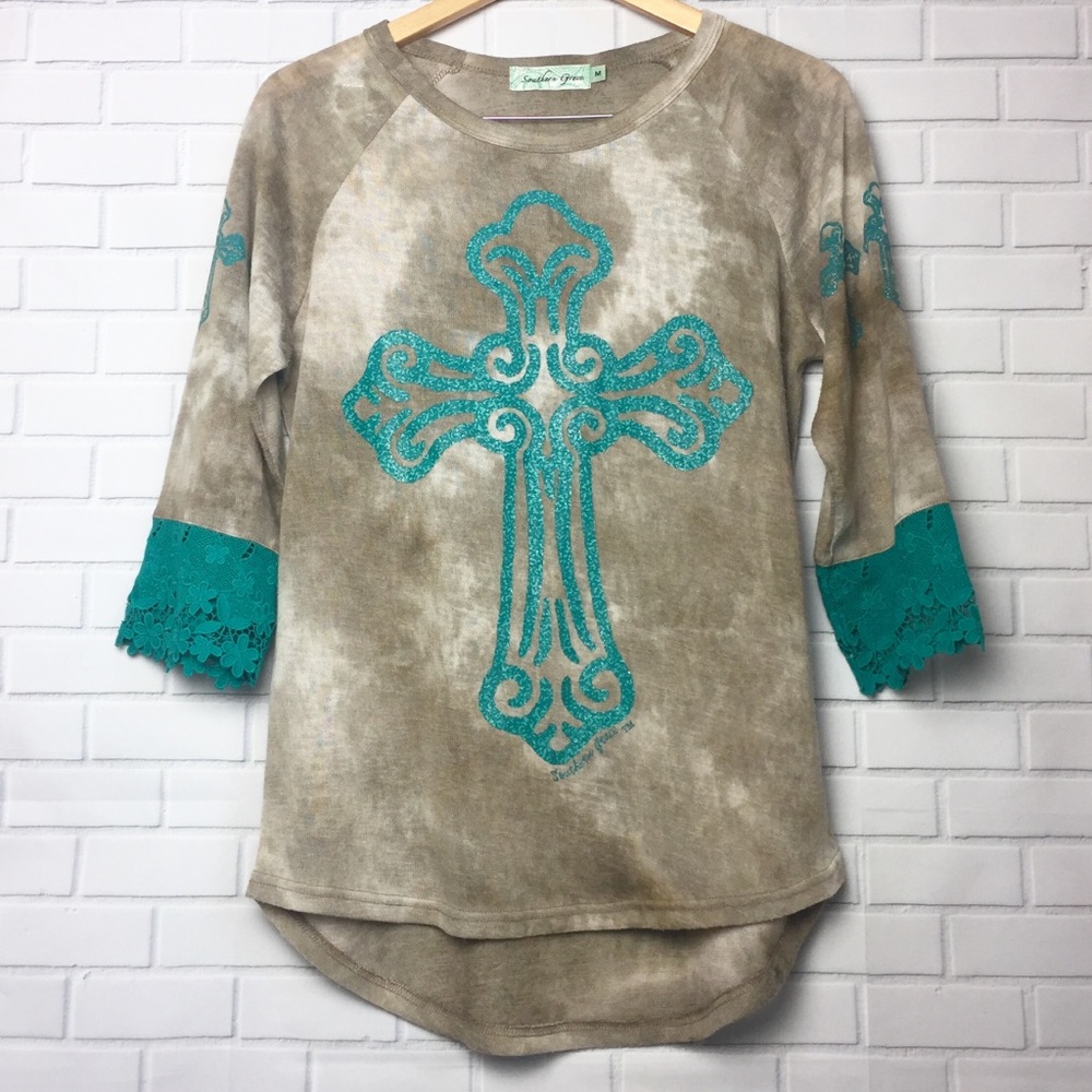 🐝 Lace Cuff Southern Grace Cross T-Shirt